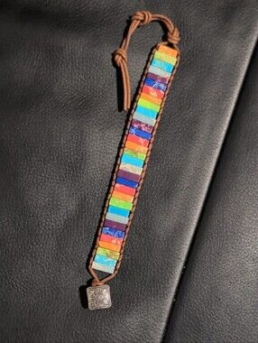 Multicolor Stone Inlay Leather Bracelet - Women's Colorful Adjustable Wristwear
